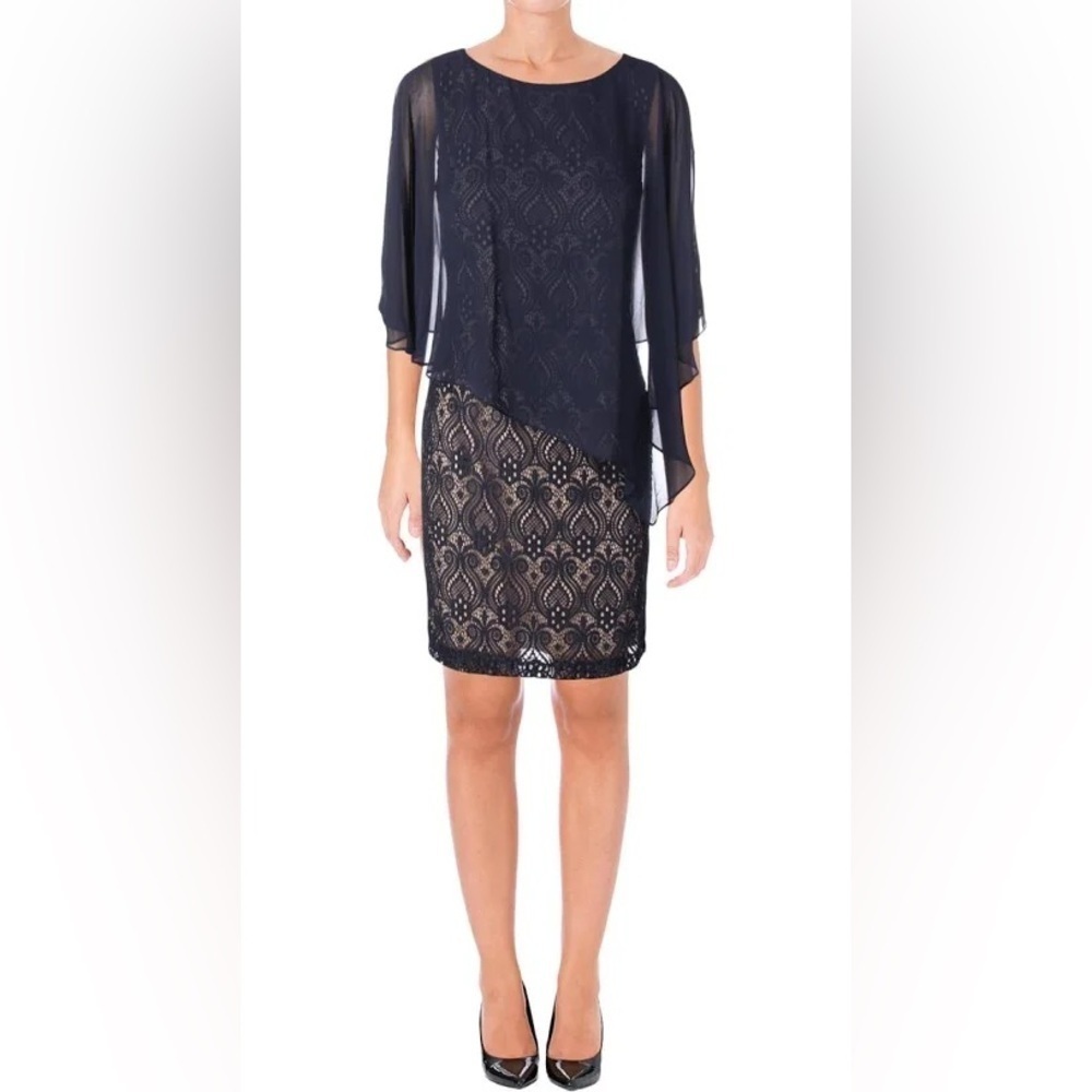 Connected Women's Lace Cold-Shoulder Cape Dress